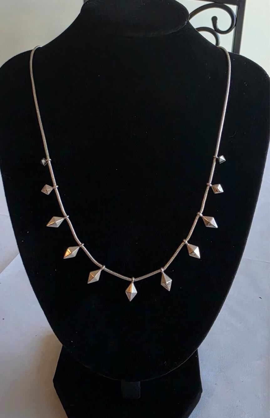 Kendra Scott Silver Geometric Drop Snake Chain Statement Necklace Signed